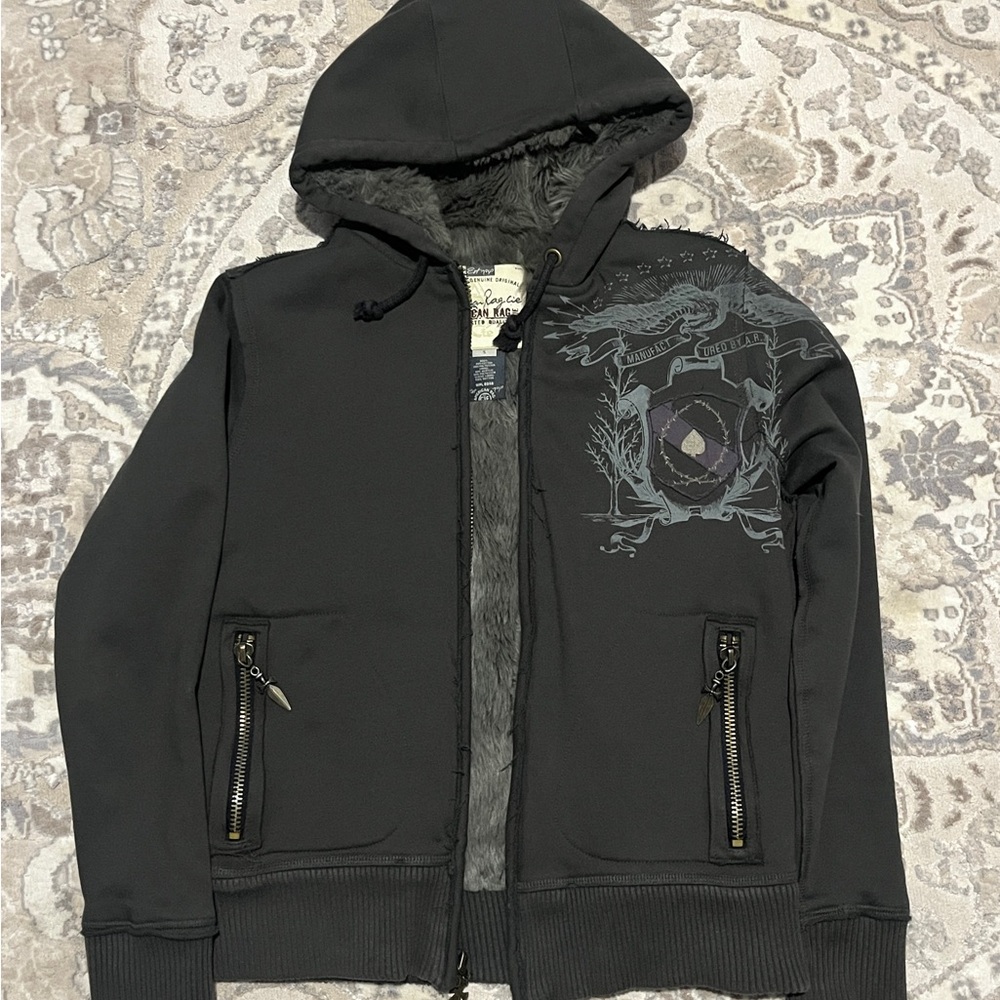 American Rag Cie Men’s Small Faux Fur Lined Hooded Zip Jacket